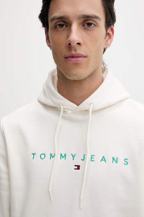 Tommy Jeans hanorac cu glugă bărbătesc cu bumbac bej DM0DM20746