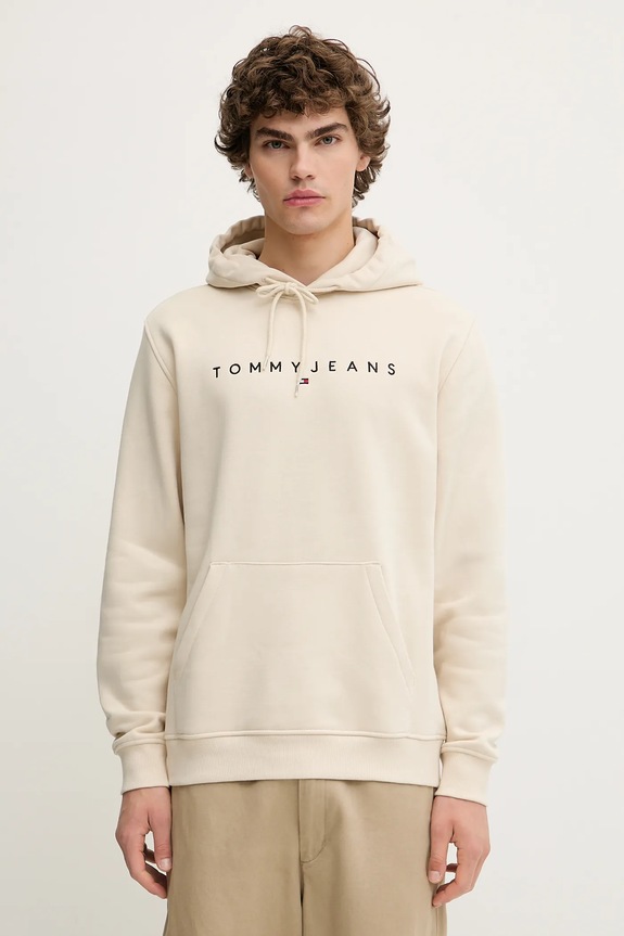 Tommy Jeans hanorac cu glugă bărbați cu bumbac print bej DM0DM20746