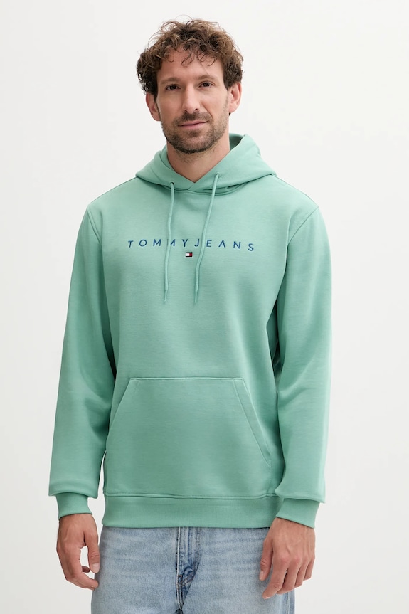 Tommy Jeans mikina s kapucňou pánska s bavlnou s kapucňou zelená DM0DM20746