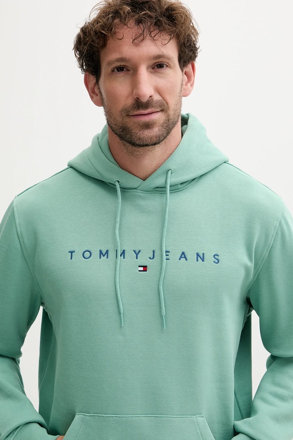Oblečenie Tommy Jeans mikina s kapucňou pánska s bavlnou DM0DM20746 zelená