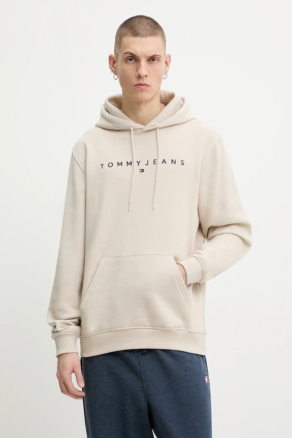 Tommy Jeans hanorac cu glugă bărbătesc cu bumbac bej DM0DM20746