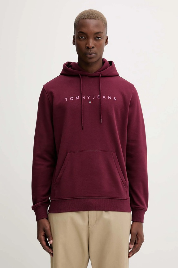 Tommy Jeans hanorac cu glugă bărbătesc cu bumbac print burgundia DM0DM20746