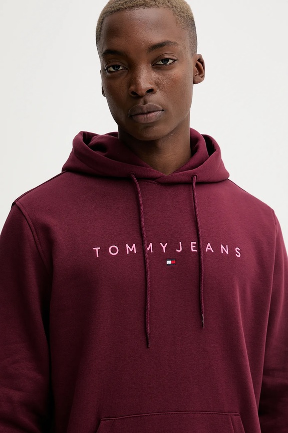 Tommy Jeans hanorac cu glugă bărbătesc cu bumbac burgundia DM0DM20746