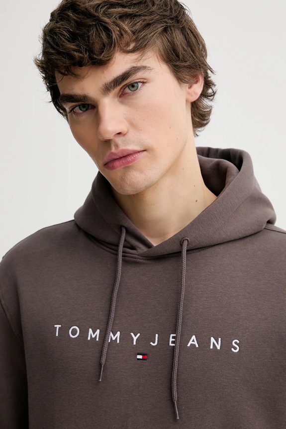 Tommy Jeans hanorac cu glugă masculin din bumbac maro DM0DM20746