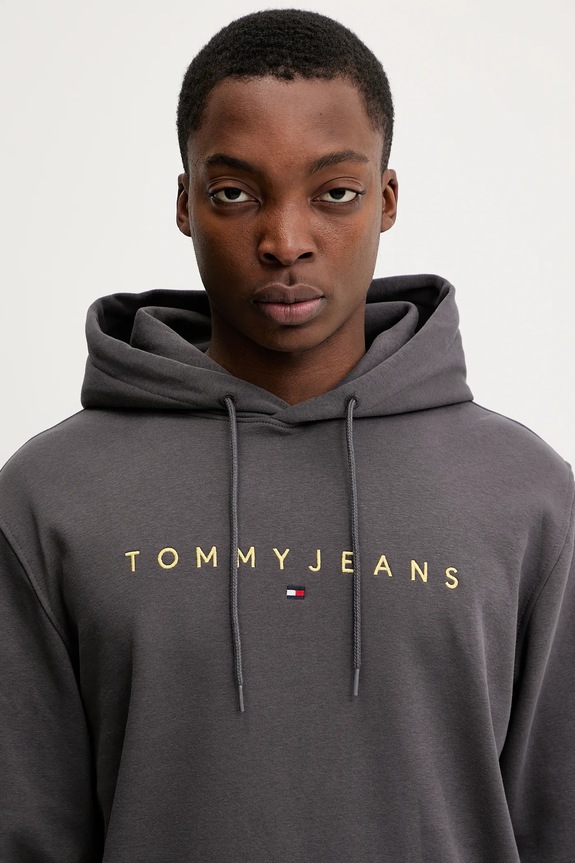 Tommy Jeans hanorac cu glugă bărbătesc din bumbac gri DM0DM20746