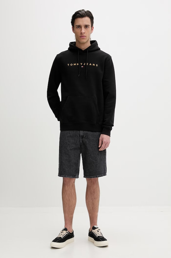 Tommy Jeans hanorac cu glugă bărbătesc cu bumbac DM0DM20746 negru AA00