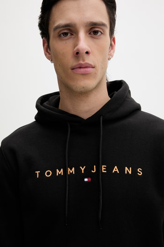 Tommy Jeans hanorac cu glugă bărbătesc cu bumbac negru DM0DM20746