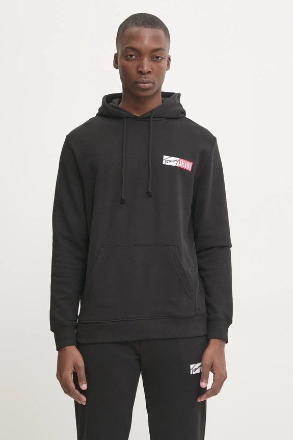 Detská bavlnená mikina Tommy Jeans s kapucňou čierna DM0DM20257