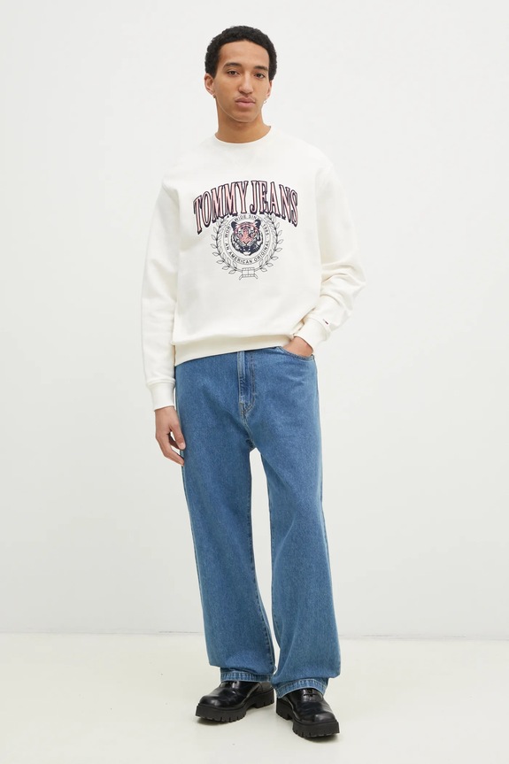 Bavlněná mikina Tommy Jeans DM0DM20640 béžová SS25