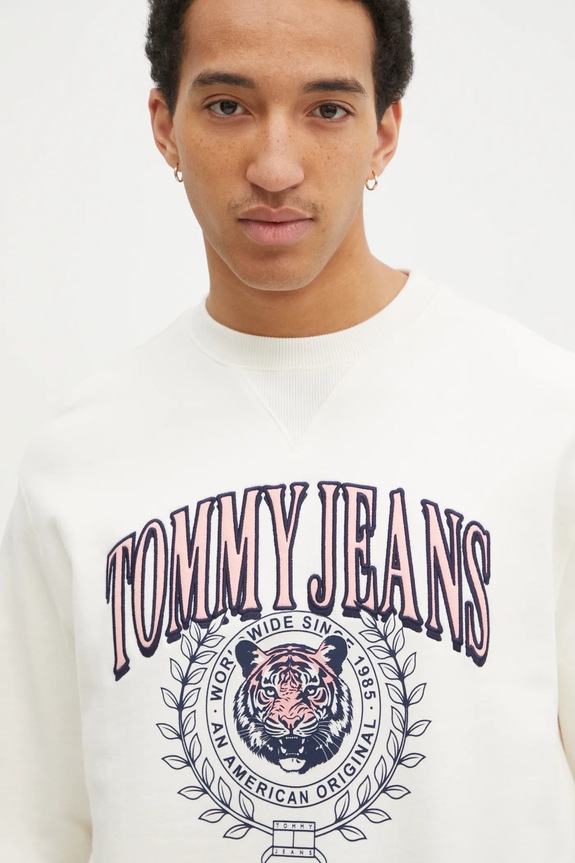 Bavlněná mikina Tommy Jeans béžová DM0DM20640
