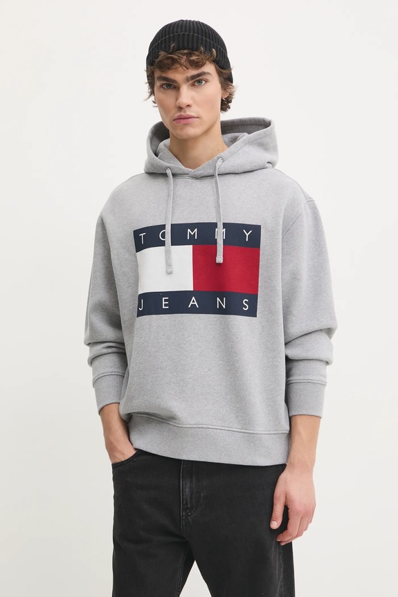Mikina Tommy Jeans s kapucňou sivá DM0DM21174