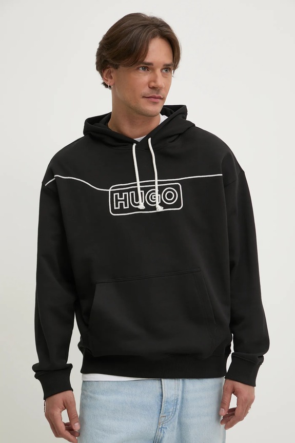 Hugo Blue bluza bawełniana z kapturem czarny 50530342