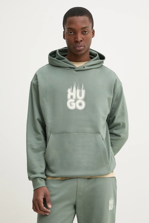 HUGO bluza bawełniana nadruk zielony 50530428