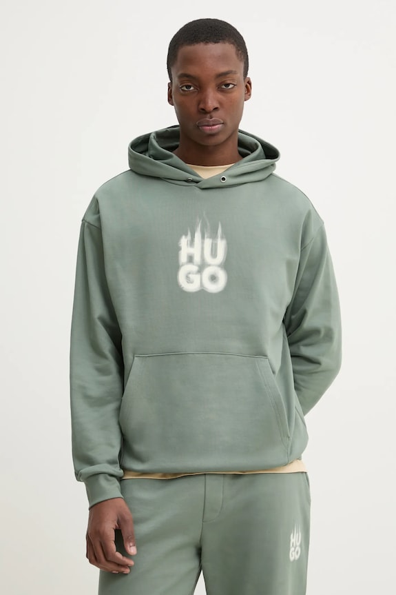 HUGO bluza bawełniana nadruk zielony 50530428