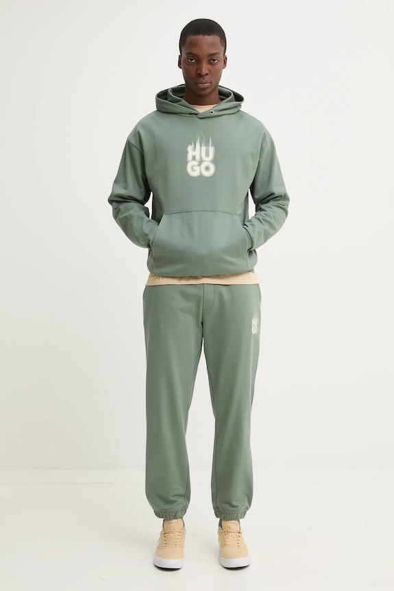HUGO bluza bawełniana 50530428 zielony SS25