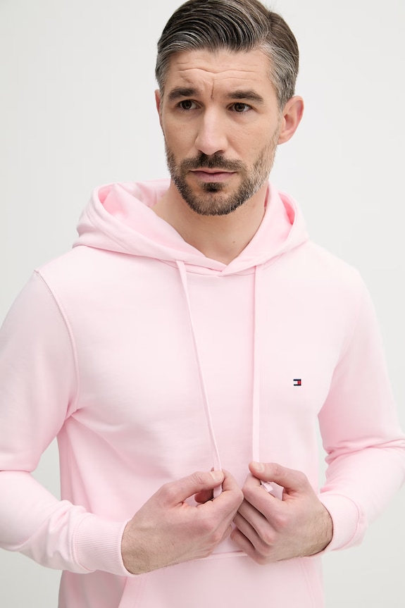 Tommy Hilfiger hanorac cu glugă pentru bărbați din bumbac roz MW0MW37235