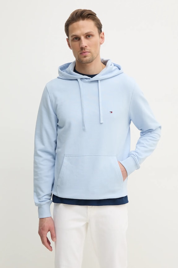 Tommy Hilfiger hanorac cu glugă bărbătesc de bumbac melanj albastru MW0MW37235