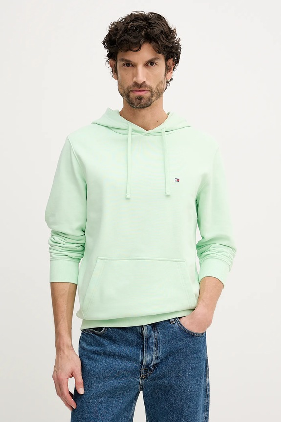 Tommy Hilfiger hanorac cu glugă bărbați din bumbac verde MW0MW37235