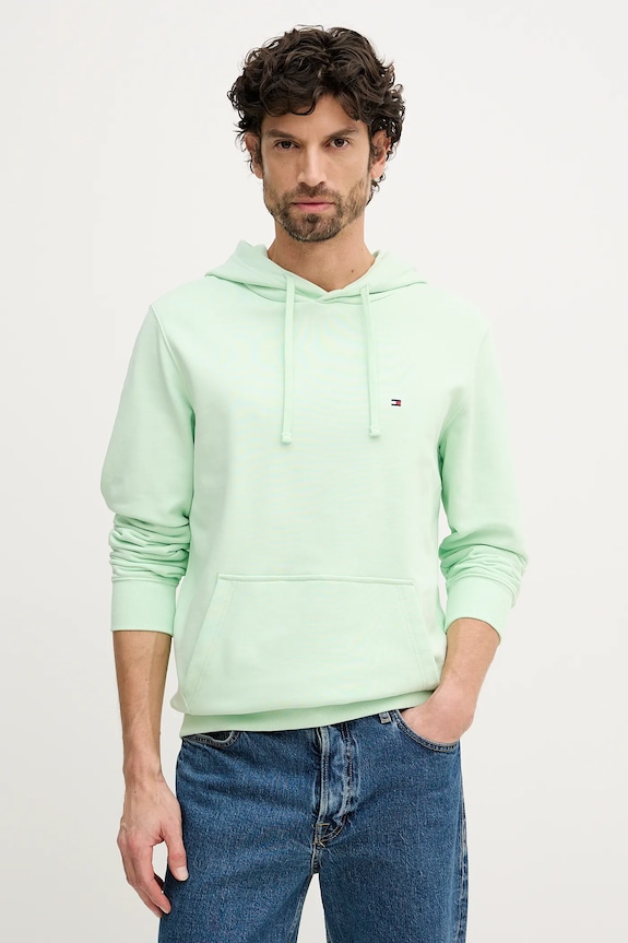 Tommy Hilfiger hanorac cu glugă bărbați din bumbac verde MW0MW37235
