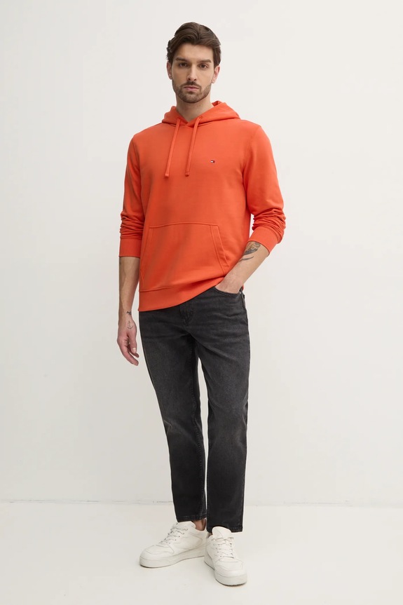Tommy Hilfiger hanorac cu glugă bărbătesc bumbac MW0MW37235 portocaliu SS26