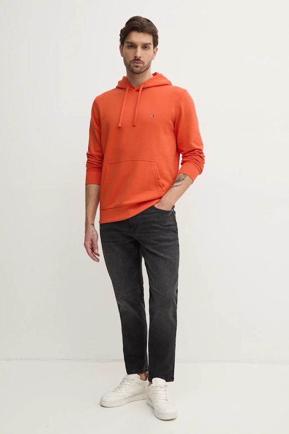 Tommy Hilfiger hanorac cu glugă bărbătesc bumbac MW0MW37235 portocaliu SS26