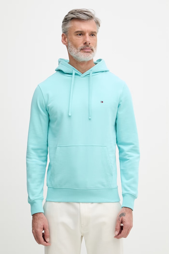 Tommy Hilfiger hanorac cu glugă bărbătesc de bumbac turcoaz MW0MW37235