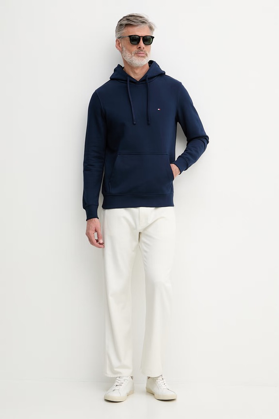 Tommy Hilfiger Hanorac cu glugă de bărbați din bumbac MW0MW37235 bleumarin SS26