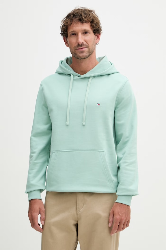 Tommy Hilfiger hanorac cu glugă bărbați din bumbac turcoaz MW0MW37235