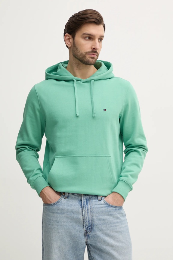 Tommy Hilfiger hanorac cu glugă bărbătesc din bumbac melanj verde MW0MW37235