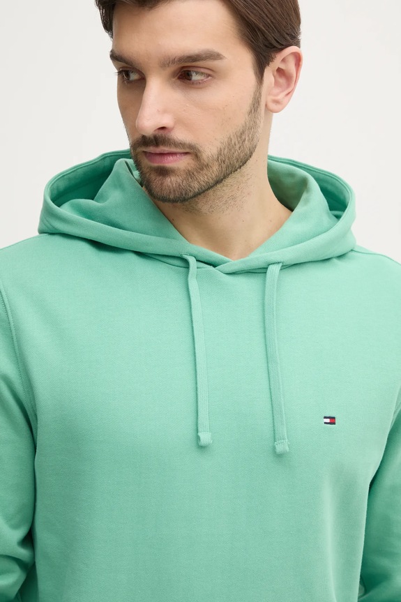 Tommy Hilfiger hanorac cu glugă bărbătesc din bumbac verde MW0MW37235