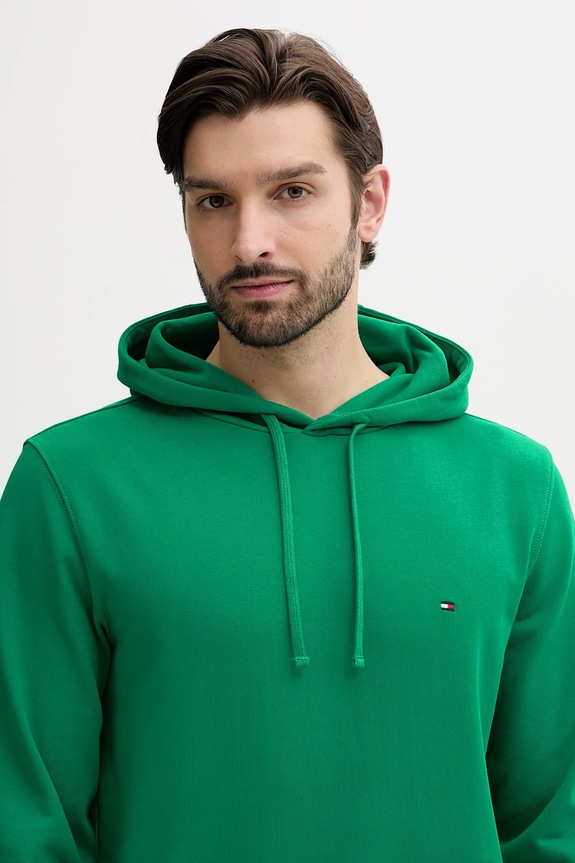 Odzież Tommy Hilfiger bluza z kapturem męska bawełniana MW0MW37235 zielony