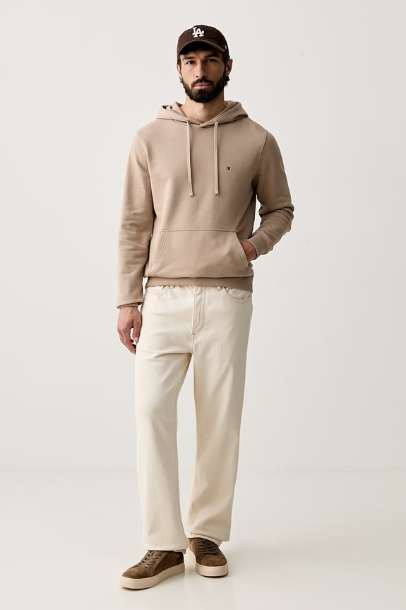 Tommy Hilfiger bluza z kapturem męska bawełniana MW0MW37235 beżowy SS26