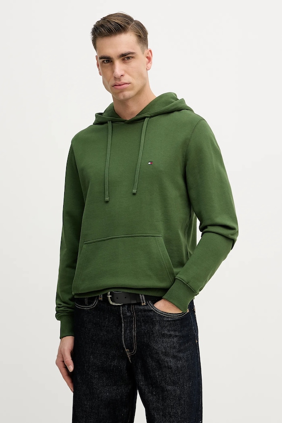 Tommy Hilfiger hanorac cu glugă bărbați din bumbac verde MW0MW37235