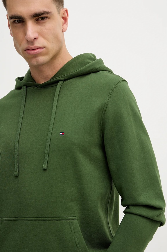 Tommy Hilfiger hanorac cu glugă bărbați din bumbac verde MW0MW37235
