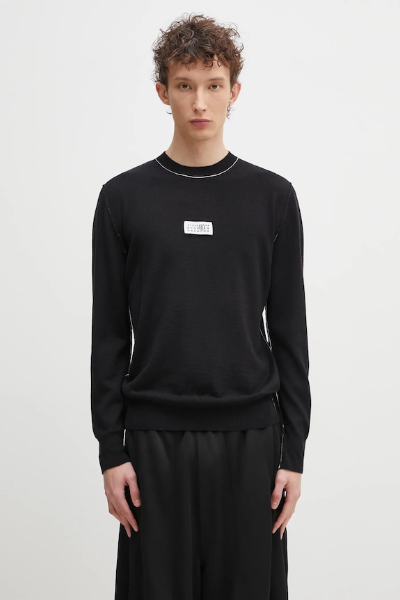 Μάλλινο πουλόβερ MM6 Maison Margiela απλό μαύρο SH0HL0017