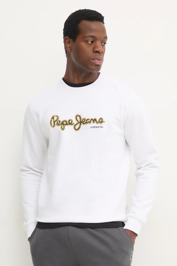 Pepe Jeans bluza bawełniana DORIAN CREW nadruk biały PM582757
