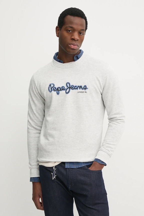 Pepe Jeans hanorac de bumbac DORIAN CREW print gri PM582757