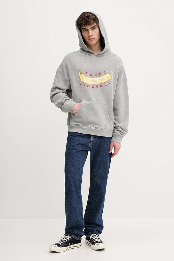Bombažen pulover Fiorucci Banana Sound Print Relaxed Fit Hoodie U02SPSHO092CJ05GY01 siva SS25