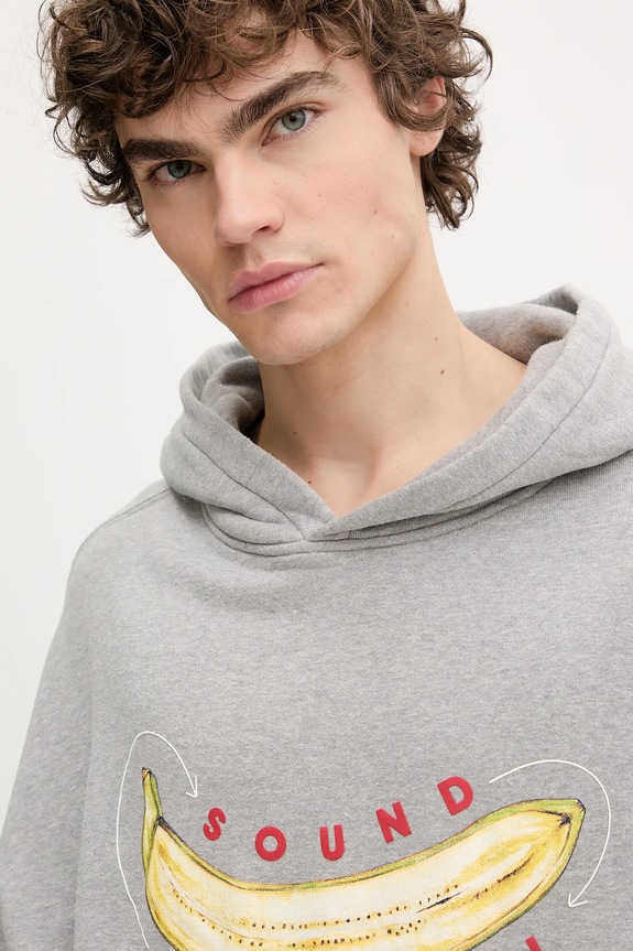 Bombažen pulover Fiorucci Banana Sound Print Relaxed Fit Hoodie siva U02SPSHO092CJ05GY01
