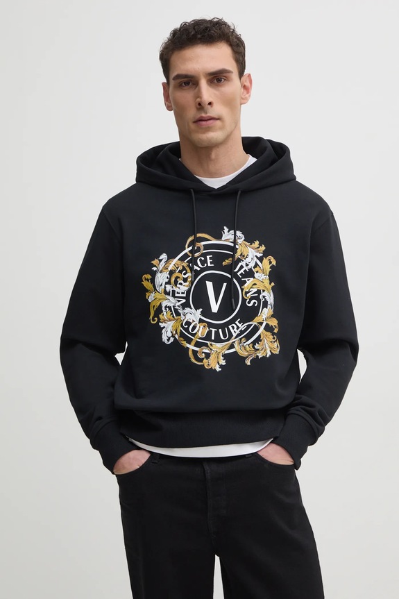 Bavlněná mikina Versace Jeans Couture s kapucí černá 78GAIC01.CF00C