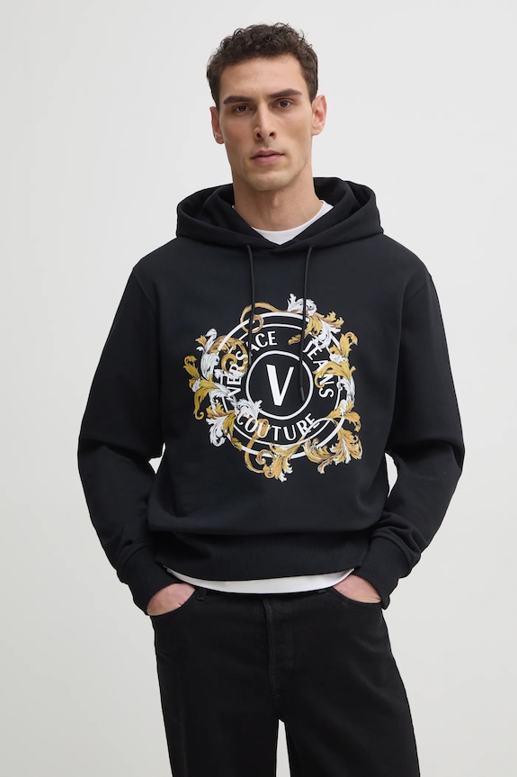 Bavlněná mikina Versace Jeans Couture s kapucí černá 78GAIC01.CF00C