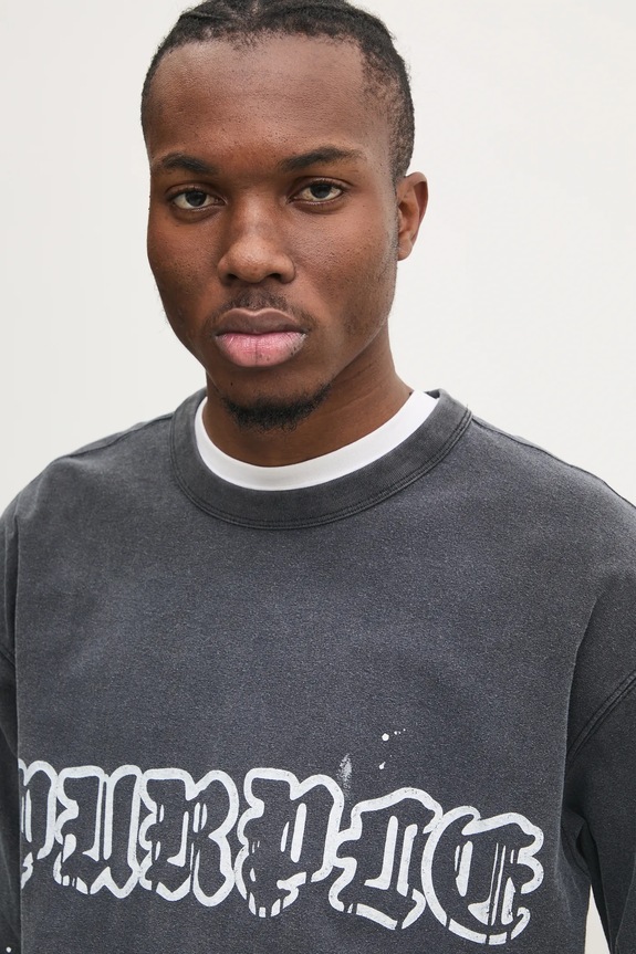 Βαμβακερή μπλούζα με μακριά μανίκια PURPLE BRAND TEXTURED JERSEY LS TEE γκρί P204.JWGW125