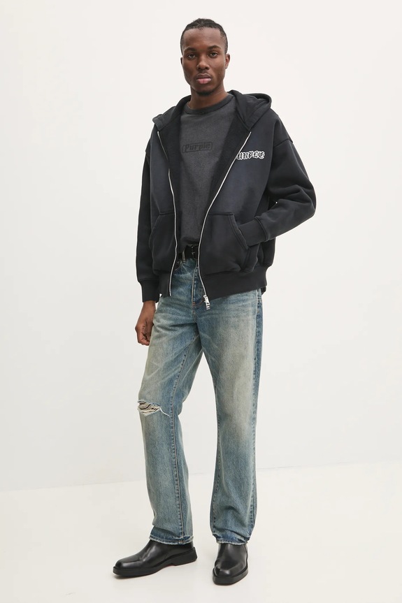 Βαμβακερή μπλούζα PURPLE BRAND HWT FLEECE ZIP FRONT HOODY P460.HBGW125 γκρί SS25