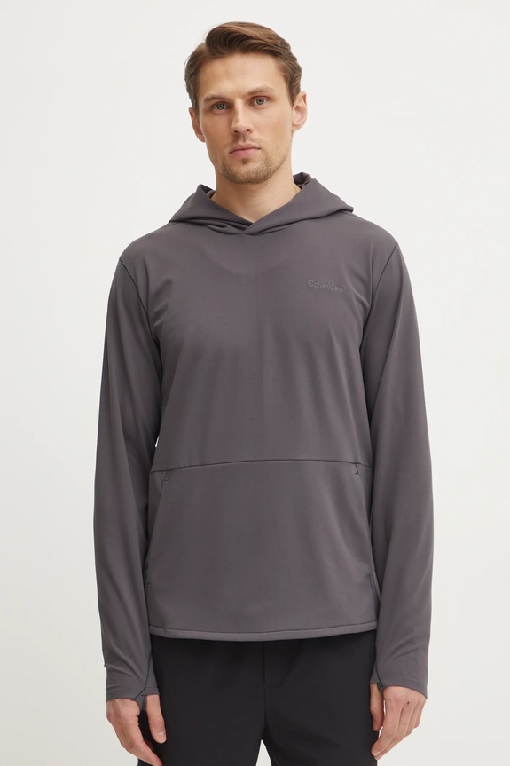 Pulover za vadbo Calvin Klein Performance S kapuco siva LVGMS5W346