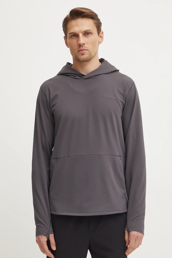 Pulover za vadbo Calvin Klein Performance S kapuco siva LVGMS5W346