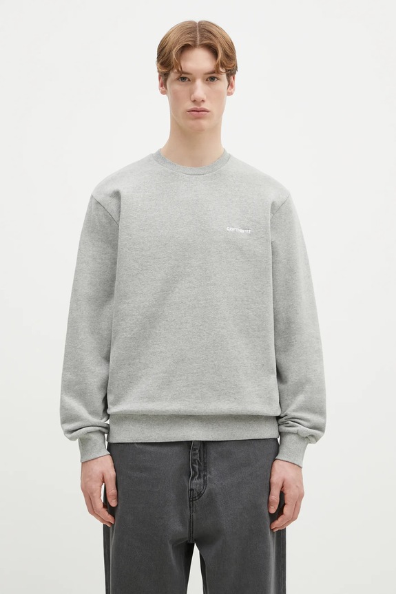 Хлопковая кофта Carhartt WIP Script Embroidery Sweat без капюшона серый I034496.00DXX
