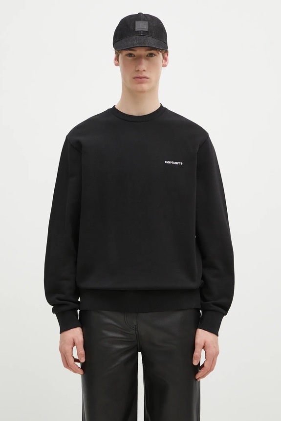 Бавовняна кофта Carhartt WIP Script Embroidery Sweat гладкий чорний I034496.0D2XX