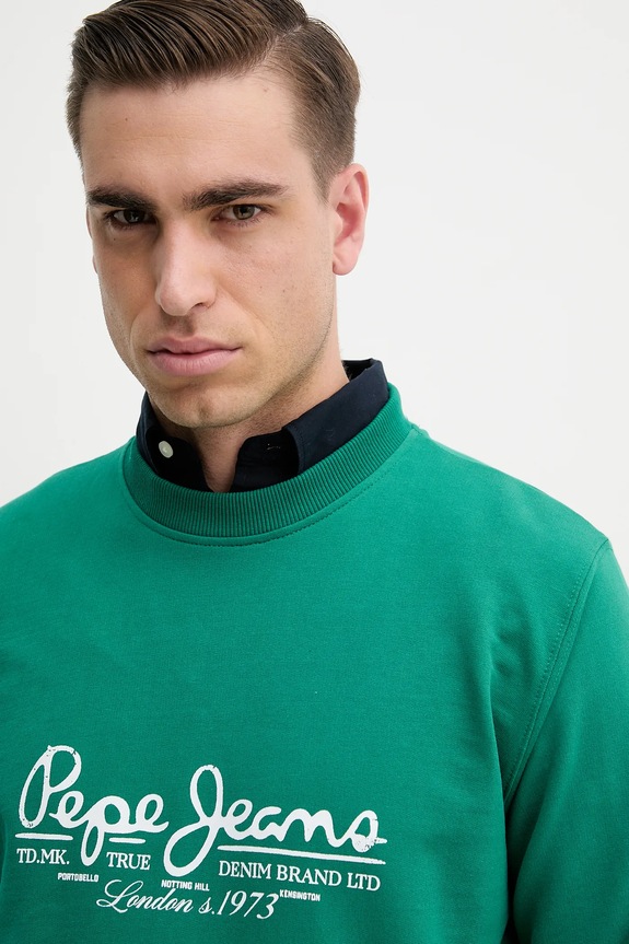 Pepe Jeans bluza bawełniana DUMAS CREW zielony PM582832