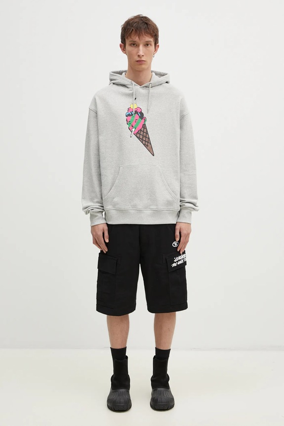 Bavlněná mikina ICECREAM Cone Man Popover Hood IC24487 šedá