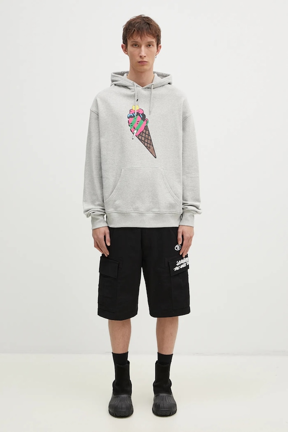 Бавовняна кофта ICECREAM Cone Man Popover Hood IC24487 сірий